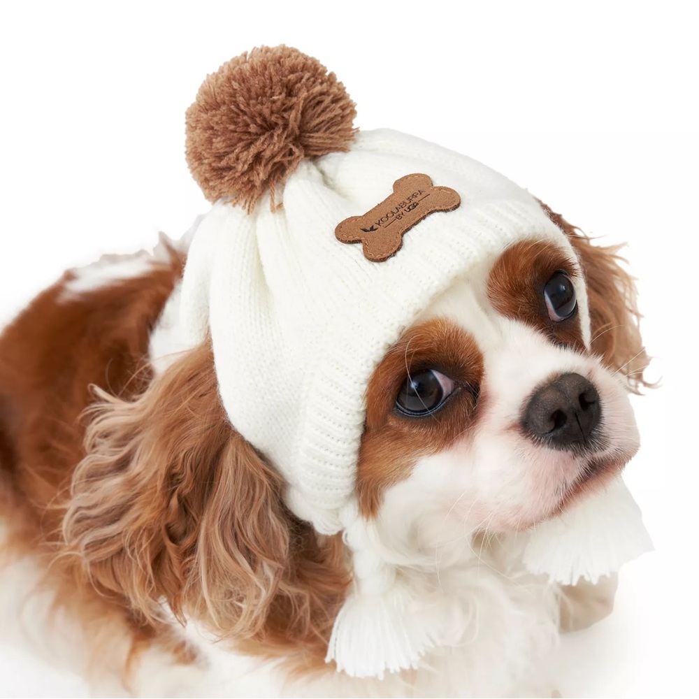 Koolaburra by UGG Kyler Knit Pet Hat - White Dog Beanie with Pom Pom